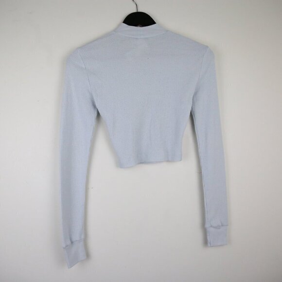 Aritzia Tna Cropped Grey Mock Neck Pullover Thermal Top Size Small - Picture 7 of 7